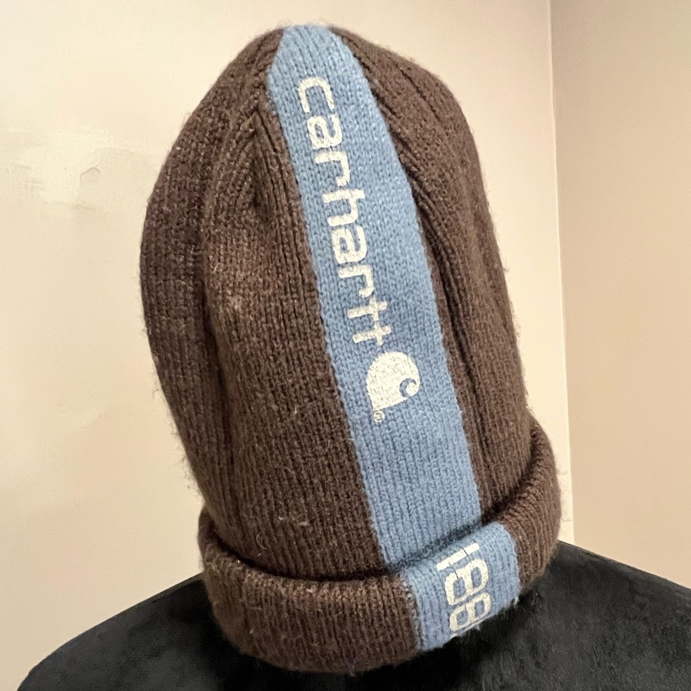 Carhartt 1889 Unisex Dark Brown and Blue Stripe Beanie Hat One size